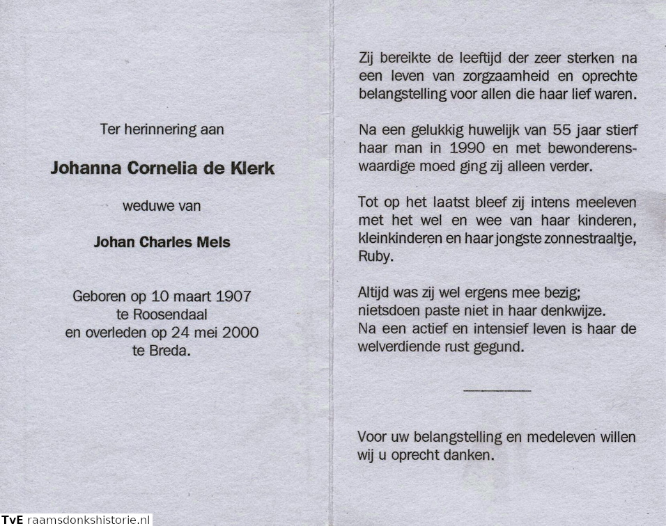 Johanna Cornelia de Klerk- Johan Charles Mels